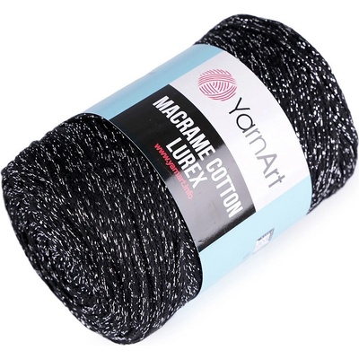 Prima-obchod Pletací příze Macrame Cotton lurex 250 g, barva 14 (723) černá stříbrná