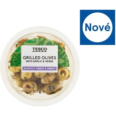 Tesco Grilované marinované zelené olivy bez pecky s česnekem a bylinkami 90 g