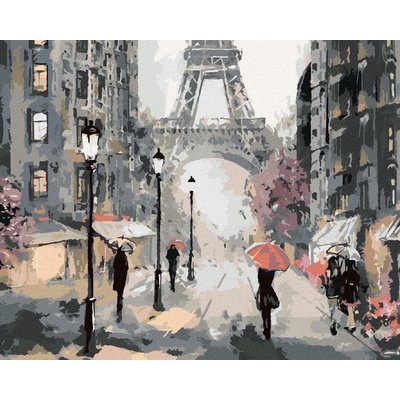 zuty Paříž a lidé s růžovými deštníky 40 x 50 cm vypnuté plátno na rám 8596530054450