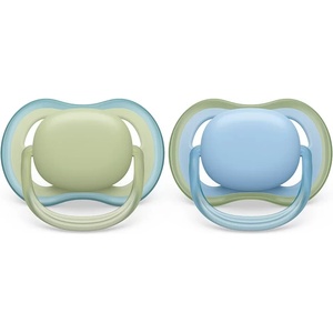 Philips Залъгалки Philips Avent - Ultra Air, Неутрални синьо и зелено с кутия за стерилизиране, 0-6 m, 2 броя (00A.0524.003)