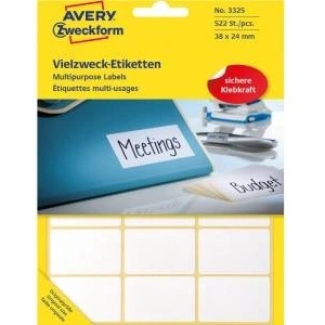 Avery Zweckform Mini Labels in Sheets for Handwriting, 38 x 24mm, Whites, 522 Pieces-3325