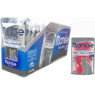 Monge Natural Cat tuňák kuře a krevety 24 x 80 g