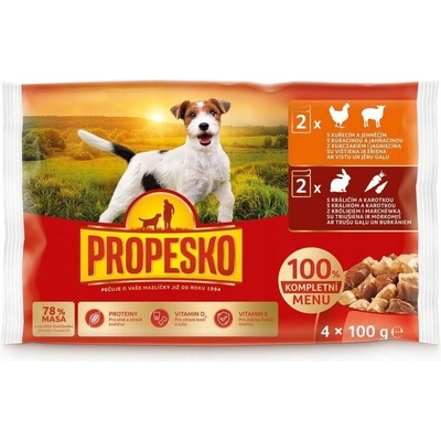 Propesko Dog králik a mrkva kura a jahňa v omáčke 4 x 100 g