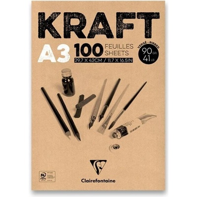 Clairefontaine Brown Kraft blok A3 lepený na krátkej strane 100 listov 0g/m2 farba listov hnedá