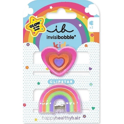Invisibobble CLIPSTAR GLOW KIDS Happy Heart - Dětská sponka do vlasů 2 ks
