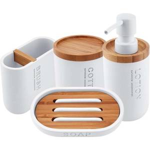 Nimco Kora - Комплект аксесоари за баня 4 в 1, бяло/бамбук KO 24000SET-05 (KO 24000SET-05)
