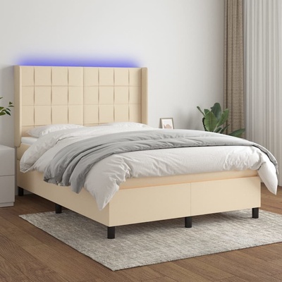 vidaXL 11461.3138322 Boxspring postel s matrací a LED krémová textil
