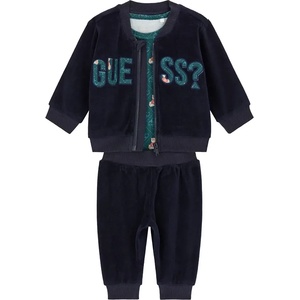 Guess Бебешки плюшен комплект от три части Guess Bear - тъмносин суитшърт, долнище и боди с мечета