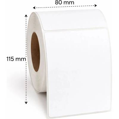 Papierová Etiketa 80 mm x 115 mm, Pololesklý papier, Biela, Dutinka 40 mm, 600 ks/kotúč, Odlepiteľné lepidlo