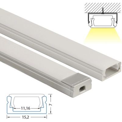 ML-761.002.02.1 Přisazený hliníkový profil PG, 15x7 mm, matný difuzor, komplet, 1 m