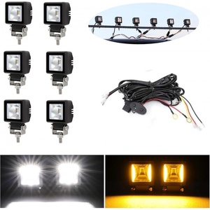  Комплект от 6 броя Лед LED Халогени Лампи с окабеляване Бяла Flood + Оранжева DRL Светлина 12V - 24V за Off Road 4X4 SUV