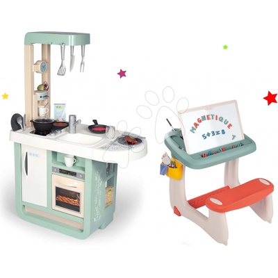 Smoby Set kuchynka Cherry so zvukmi a lavica na kreslenie Little Pupils s magnetkami