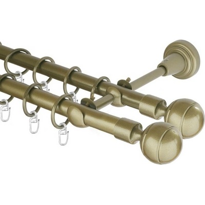 OK-GarnýžeCZ Garnýž kovová dvouřadá 16mm Paola double zlatá antik 390 cm do stěny / kroužky s háčkem