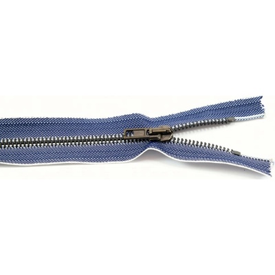 Jeansové zipsy starokovové č. 5 nedeliteľné - dĺžka 6 cm - 25 cm 22 cm riflová
