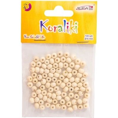Korálky 6mm,100ks přírodní, dřevěné