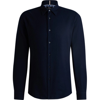 HUGO BOSS Риза Boss Men's C-Roan-Kent-C-244 Black Long Sleeve Plain Shirt - Dark Blue 404