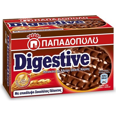 Papadopoulou Digestive pšeničné sušenky v mléčné čokoládě 200 g