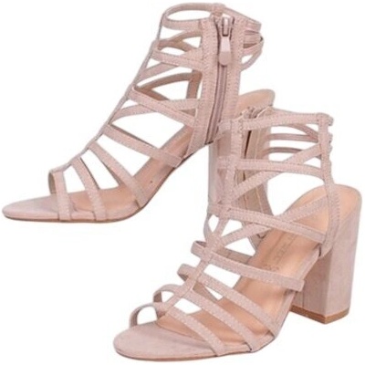 Велурени сандали в бежово с висок ток