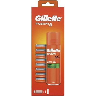 Gillette Fusion 5 náhradní hlavice 8 ks + Fusion gel na holení 200 ml dárková sada