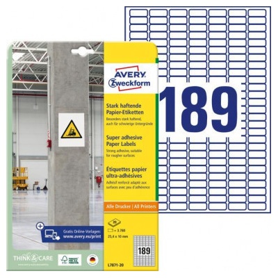 Etikety univerzálne 25,4x10mm Avery A4, silne lepivé 20 hárkov