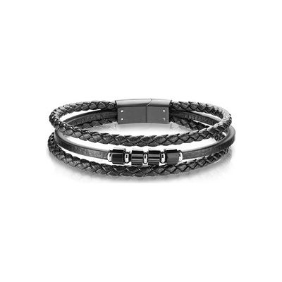 Šperky4U Kožený náramek s černými komponenty, délka 19 cm - NR1225-19