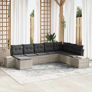 vidaXL Градински Софа Комплект 8 pcs Светлосиво полиратан (3355851)