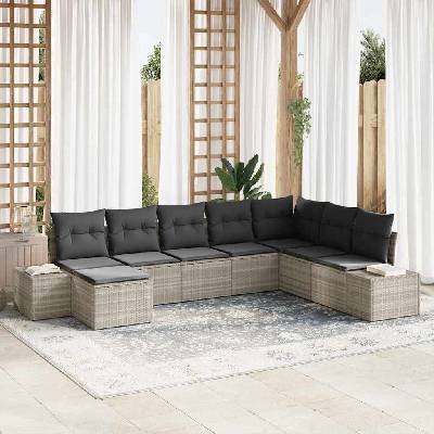 vidaXL Градински Софа Комплект 8 pcs Светлосиво полиратан (3355851)