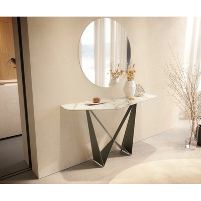 Delife Edge polygonální 140×50 cm keramika Calacatta Luxe bílá zlatá šedá Spios kov titanová barva