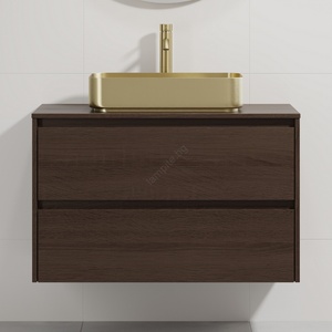 Bath Deluxe Шкаф за баня с мивка TRONDHEIM/LJORDAL 90 x 57 x 46 см, орех/месинг (SETBT0153F)