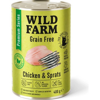 WILD FARM Premium Grain Free Chicken and Sprats 400g - беззърнена храна за котки