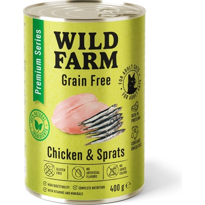 WILD FARM Premium Grain Free Chicken and Sprats 400g - беззърнена храна за котки