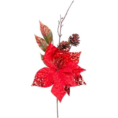 6 ks Vetvička MagicHome Vianoce s kvetom poinsettia červená 34 cm