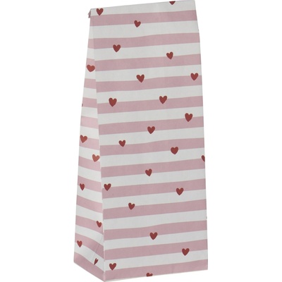Ib Laursen Papírový sáček Red Hearts / Pink Stripes 22,5 cm – set 5 ks, růžová barva