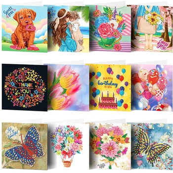 Диамантени Поздравителни Картички 3 - 12 броя, Кръгли мъниста