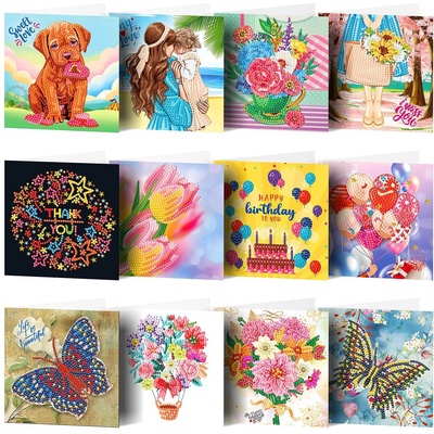 Диамантени Поздравителни Картички 3 - 12 броя, Кръгли мъниста