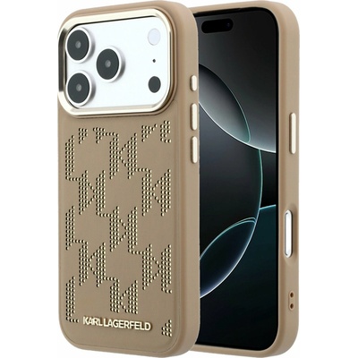 Karl Lagerfeld PU Perforated Monogram MagSafe Zadní Kryt pro iPhone 17 Pro Max Beige