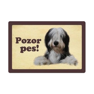 Plechová psí cedule, Bearded kolie, Pozor pes