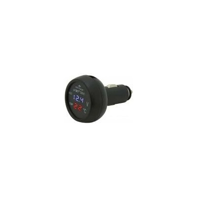 Voltmetr s USB nabíjením do autozásuvky a teploměr 12V