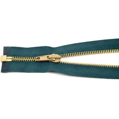 Deliteľný kovový mosadzný zips č.5 viac farieb - dĺžka (30 - 85 cm) 50 cm Zelená