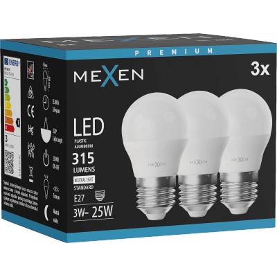 Mexen Nova 3x LED Крушка E27, G45, 3W, Неутрална - 4000K, 315 lm - L101-E27-0340-01x03 (L101-E27-0340-01x03)