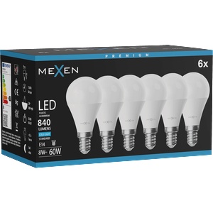 Mexen Nova 6x LED крушка E14, G45, 8W, Студена - 6500K, 840 lm - L101-E14-0865-01x06 (L101-E14-0865-01x06)