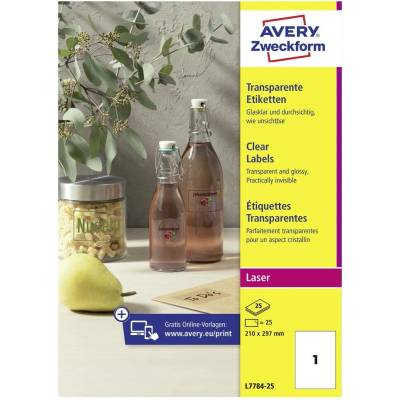 Avery-Zweckform L7784-25 210 x 297 mm prehľad produktov fólie priehľadná 25 ks trvalé Fóliové etikety laser, kópie; L7784-25