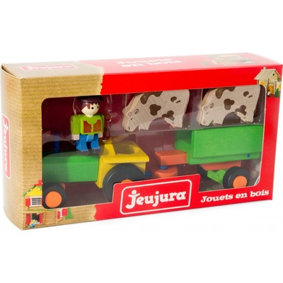 Jeujura Dřevěný traktor s přívěsem