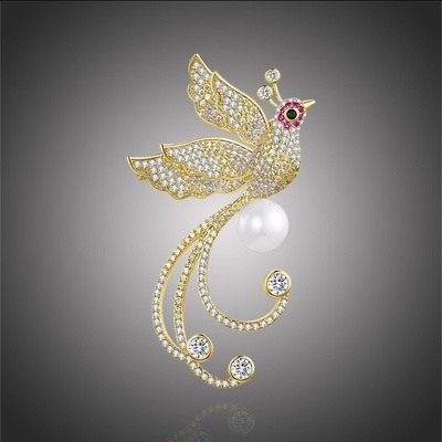 Éternelle brož s perlou a zirkony Benigna B2191 zlatá