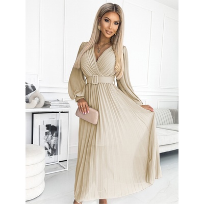 Numoco Рокля с колан и деколте - бежова Numoco KLARA numoco | Bezhov | ЖЕНИ | ЕДИН РАЗМЕР