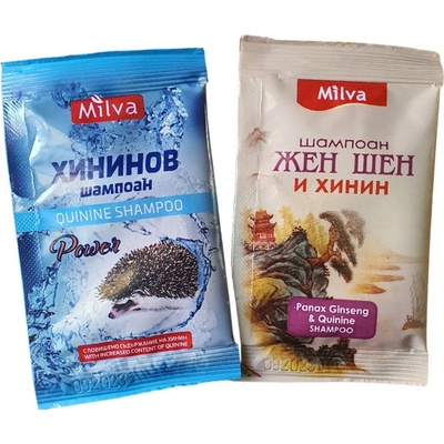 Milva šampón chinín 12ml a šampón ženšen a chinín 12ml