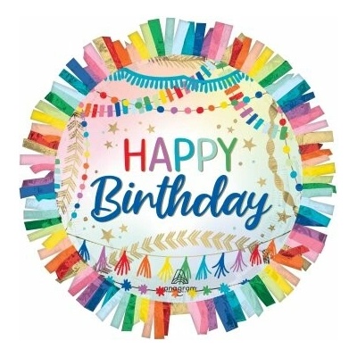 Anagram Kruh s třásněmi Happy Birthday 60cm fóliový balónek