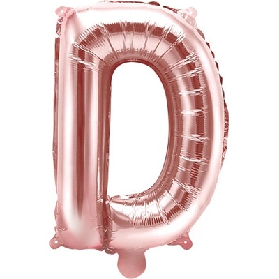 PartyDeco Fóliový balón Mini Písmeno D 35 cm ružovo zlatý