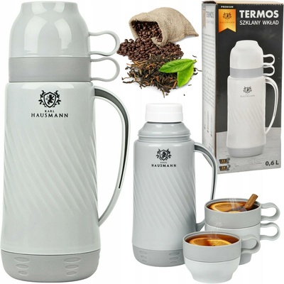 Karl Hausmann termoska se skleněnou vložkou 600 ml šedý se 2 hrnky