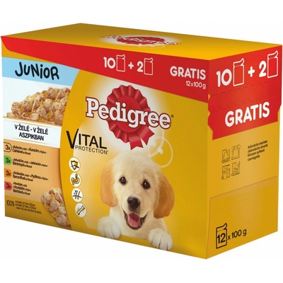 Pedigree Junior kura jahňa hydina hovädzie v želé 12 x 100 g